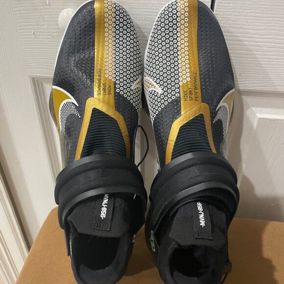 NIKE FORCE ZOOM TROUT BLACK METALLIC GOLD WHITE MEN CLEATS SZ 16 FOOTBALL SPORTS - Picture 16 of 16